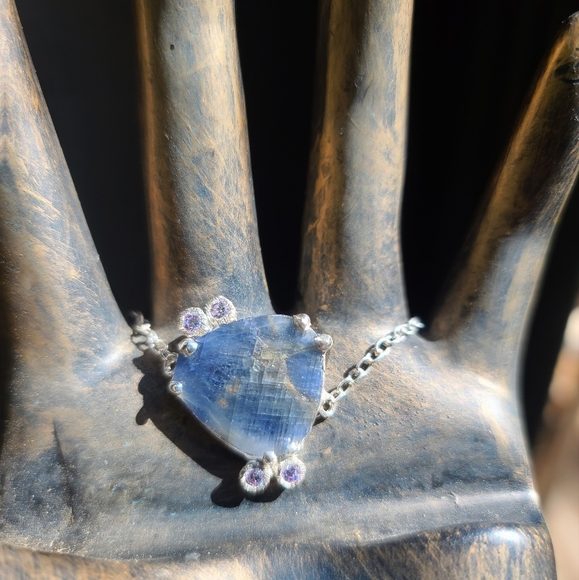 28k sapphire & Amethyst Sterling bracelet 8" adjustable - Picture 7 of 8